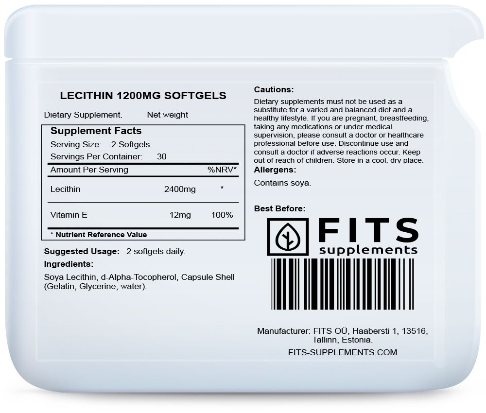 Lecitīns 1200 mg kapsulas