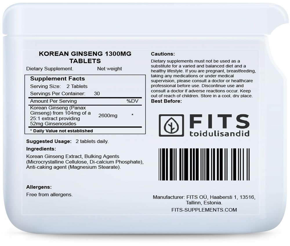 Женьшень 1300 мг 60 таблеток