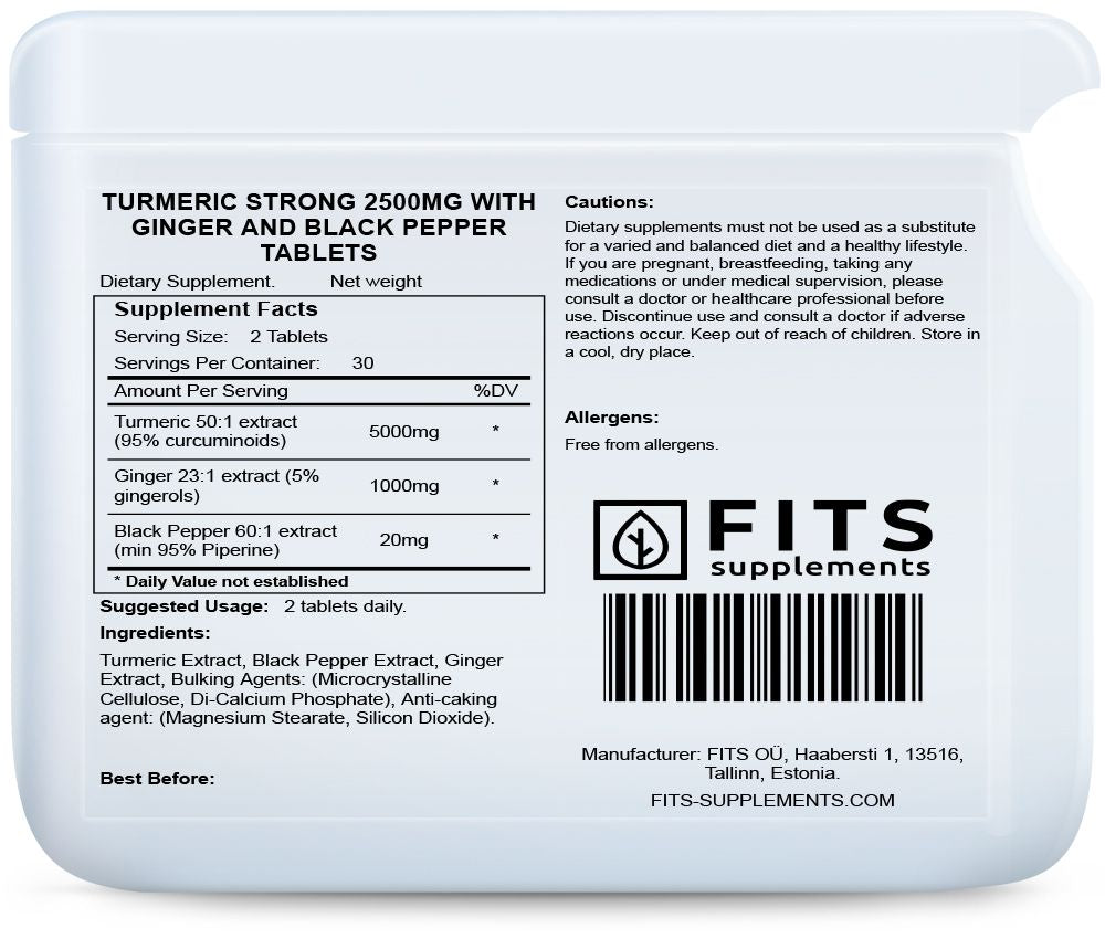 Kurkumīns ar ingveru un piperīnu 2500 mg tablets