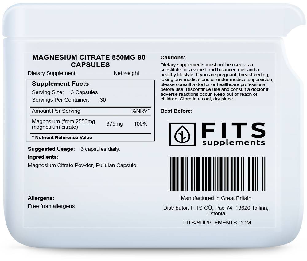 Magnesium Citrate 850mg 90 capsules