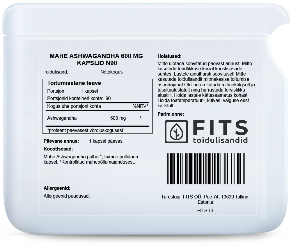 Organic Ashwagandha 600mg 90 capsules