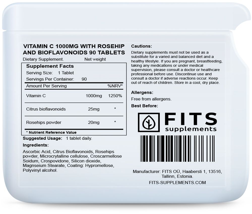 Витамин C 1000 мг, Шиповник, Биофлавоноиды 90 таблеток
