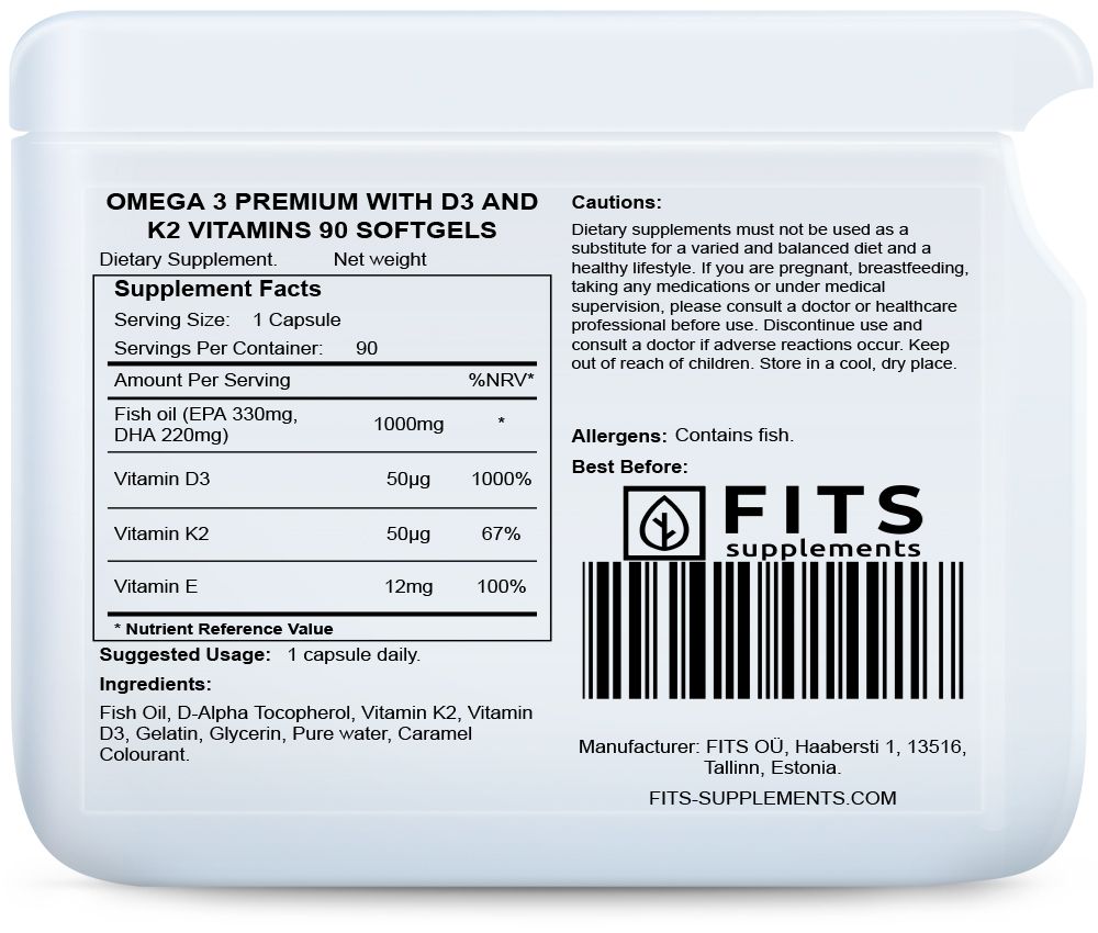 Омега-3 Premium с витаминами Д3 и К2 90 капсул