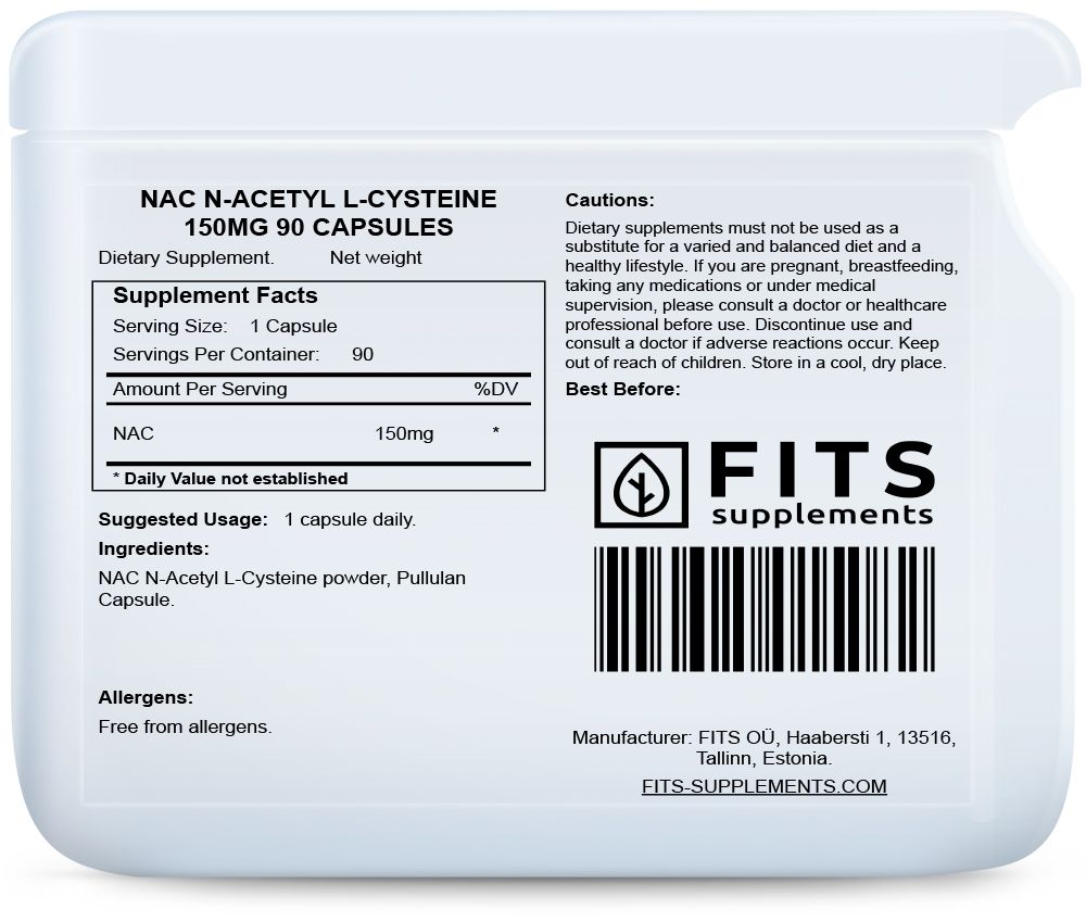 NAC N-acetil-L-cisteīns 150 mg 90 kapsulas