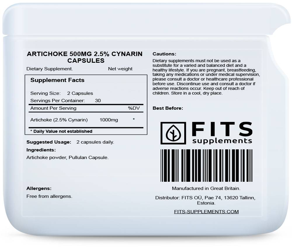 Artišoks 500mg 2.5% Cynarin kapsulas