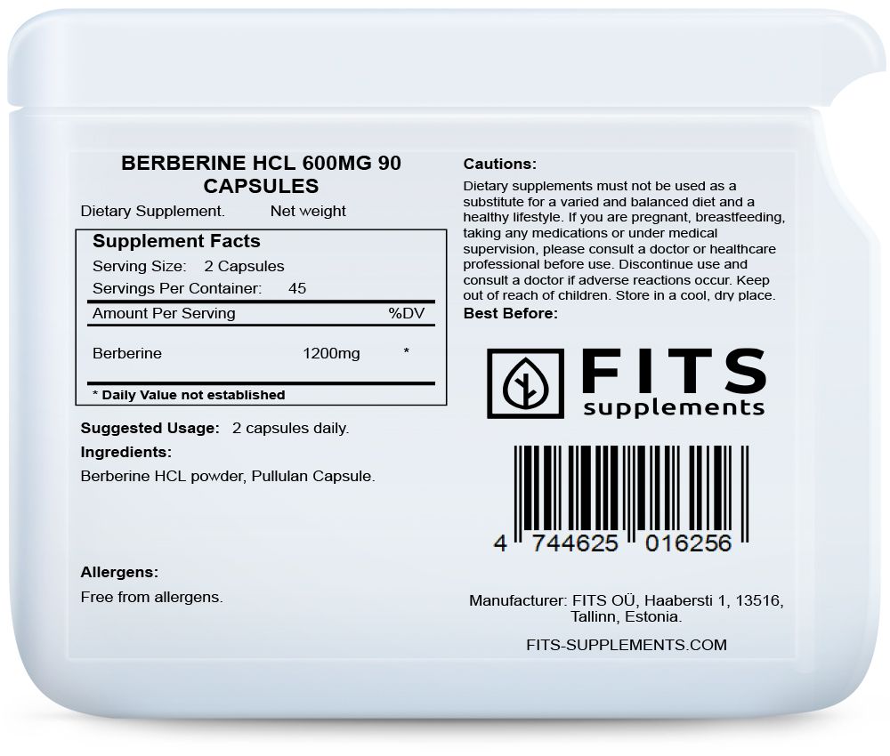 Berberine HCL 600mg 90 kapsulas