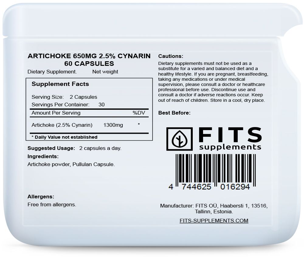 Artišoks 650mg 2.5% Cynarin kapsulas