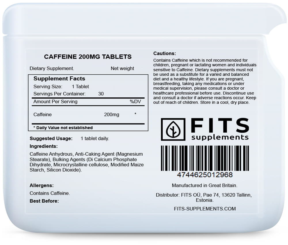 Caffeine 200mg 30 tablets