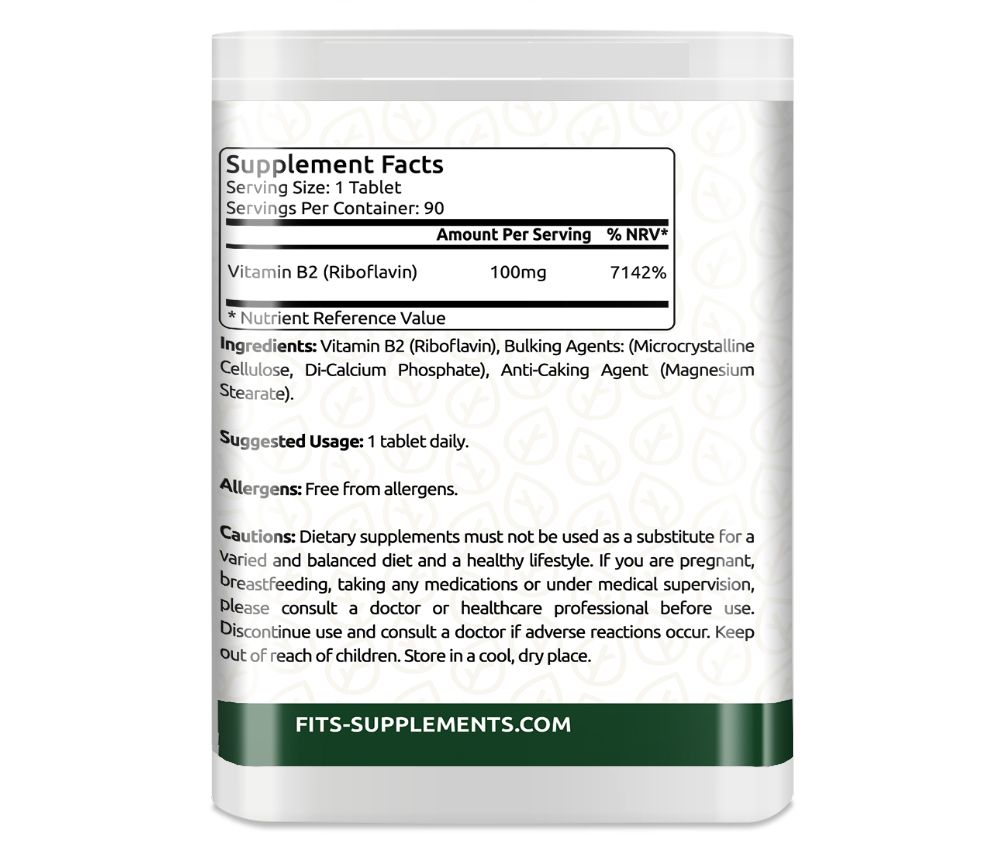 Vitamin B2 100mg (Riboflavin) 90 tablets