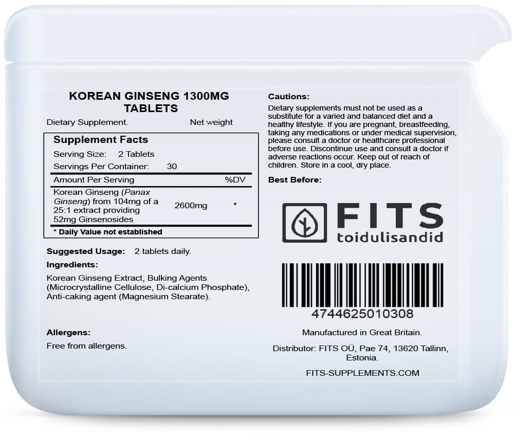 Korean Ginseng 1300mg 60 tablets