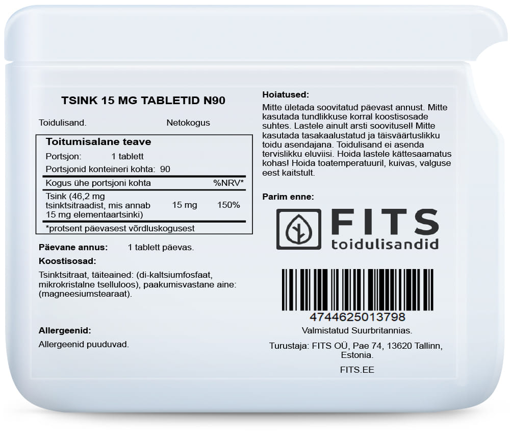 Zinc 15mg 90 tablets